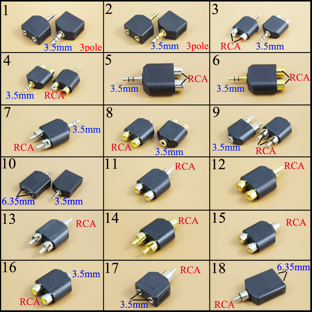 Earphone Splitter Jack - 3.5mm/6.35 Female To 2 RCA Male